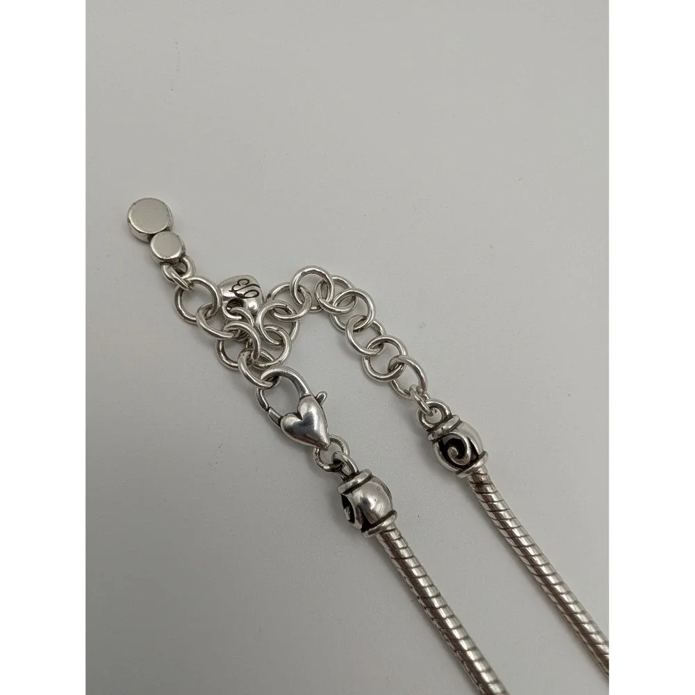 Brighton Silver Tone Teardrop Scroll Openwork Pendant Snake Chain Necklace